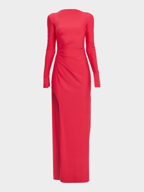 LAPOINTE Matte Jersey Long-Sleeve Ruched Gown