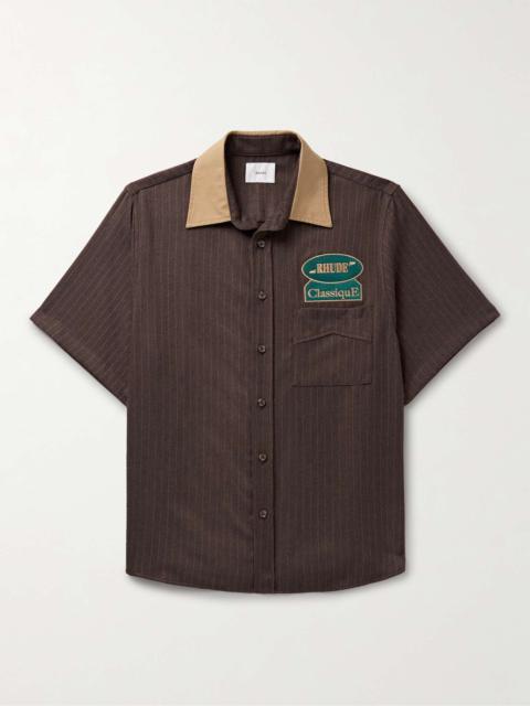 Appliquéd Cotton Poplin-Trimmed Striped Brushed-Flannel Shirt