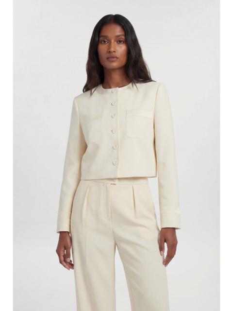KAREN MILLEN Satin Tux Tailored Collarless Cropped Blazer