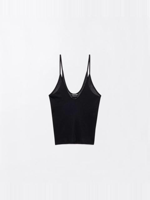 TOM FORD MICRO-RIB SILK JERSEY SCOOPED TANK TOP WITH ELONGATED T EMBROIDERED LOGO