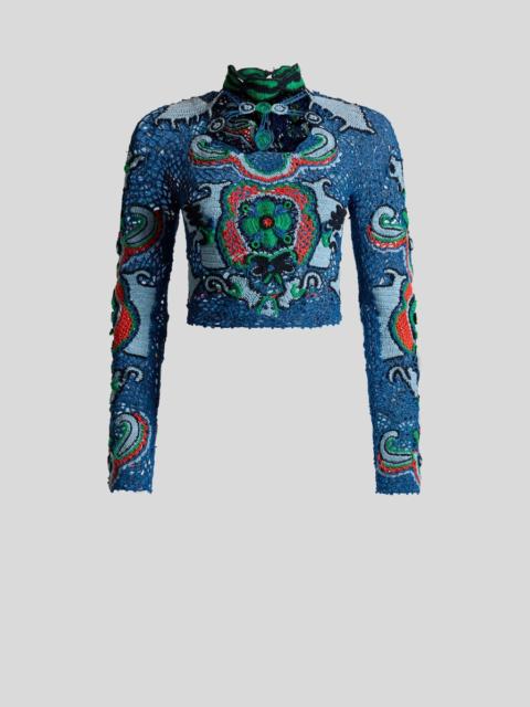 Etro CROPPED COTTON SWEATER WITH CROCHET-EFFECT FLORAL MOTIF