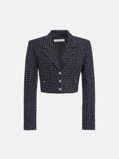 Alessandra Rich SEQUIN CHECKED TWEED CROPPED BOXY JACKET