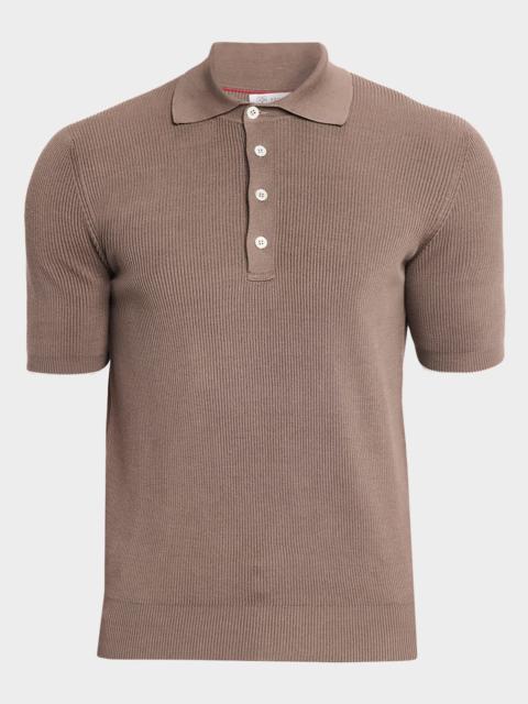 Brunello Cucinelli Men's Cotton Rib Polo Sweater