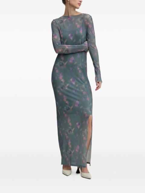 HUGO floral-print mesh maxi dress