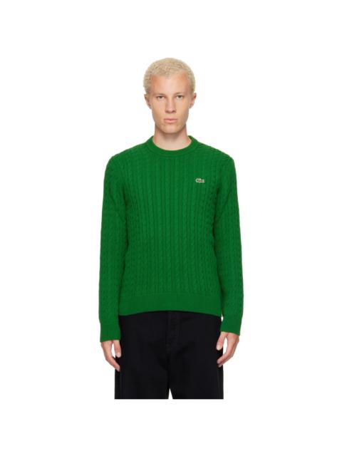 LACOSTE Green Cable Knit Cotton Sweater