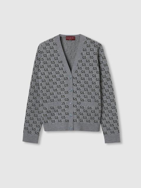 Wool jacquard cardigan with GG Shadow