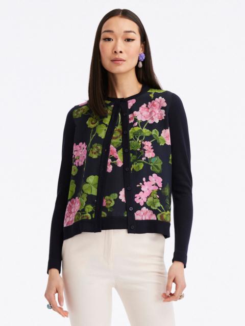 Oscar de la Renta GERANIUM SILK INSET CARDIGAN