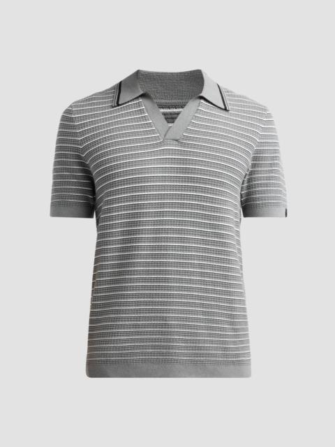 rag & bone Men's Aaron Striped Johnny Collar Polo Shirt - Grey Mist