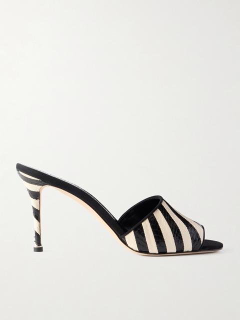 Manolo Blahnik Larache 90 Striped Elaphe Mules