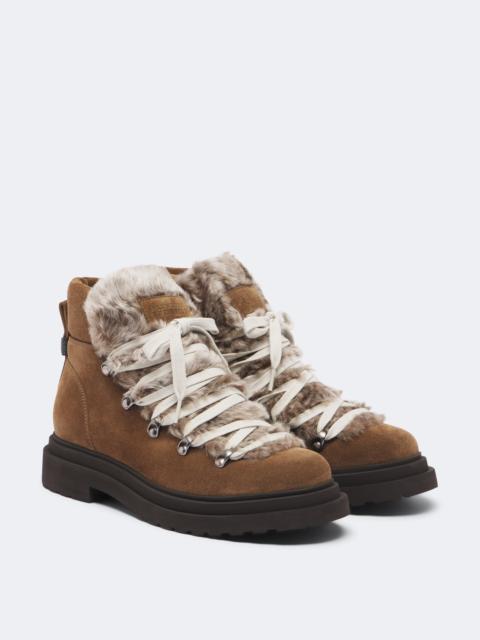 Brunello Cucinelli Monili shearling-trimmed suede lace-up boots