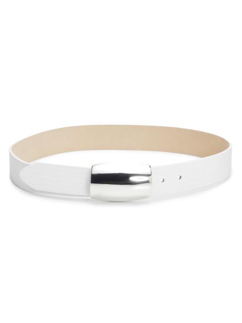 L'AGENCE Women's Milou Domed Lizard Embossed Leather Belt - White Lizard Embossed