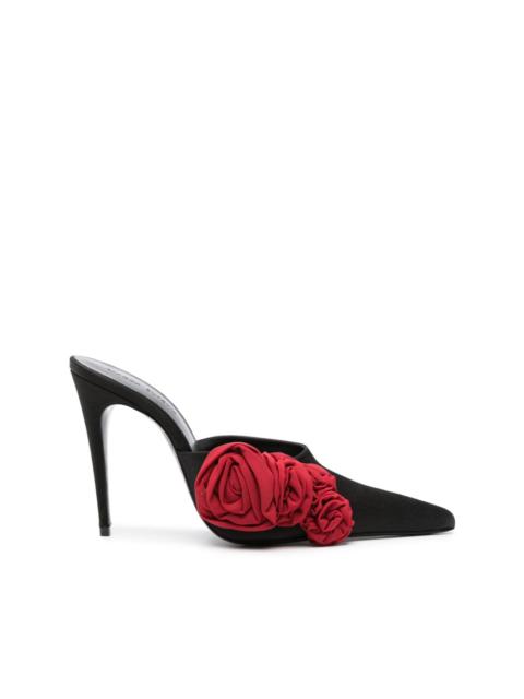 105mm flower-appliquÃ© satin mules