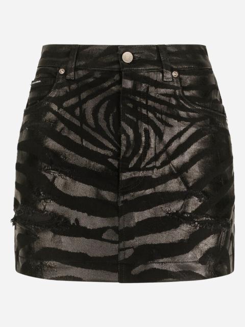 Zebra-effect denim miniskirt