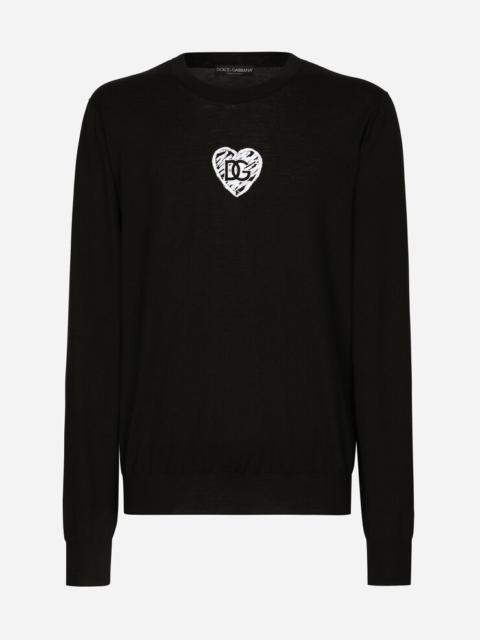 Silk round-neck sweater with DG logo embroidery