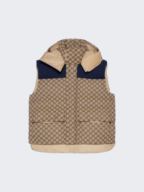 GUCCI GG Canvas Down Vest with Detachable Hood Beige and Blue
