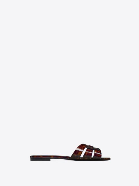 SAINT LAURENT tribute mules in tortoiseshell patent leather