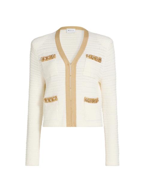 MILLY Women's Reid Embellished-Trimmed Cardigan - Ecru Gold