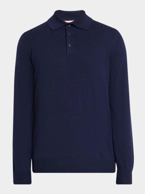 Brunello Cucinelli Men's Cashmere Knit Long-Sleeve Polo Shirt