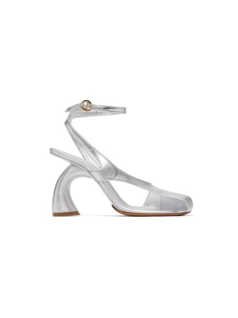 Silver Leather Heeled Sandals