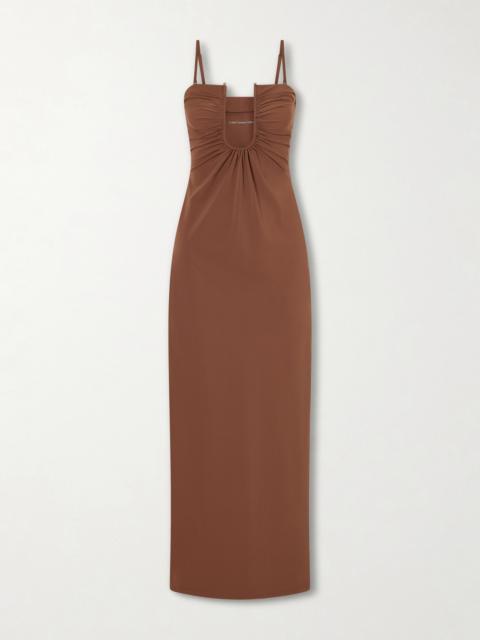 CHRISTOPHER ESBER Arced Ruched Satin Maxi Dress