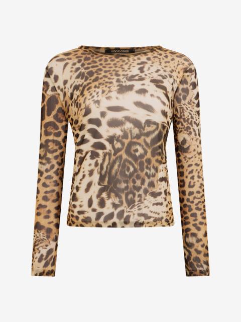 Roberto Cavalli Silk Top with Jaguar Skin Print