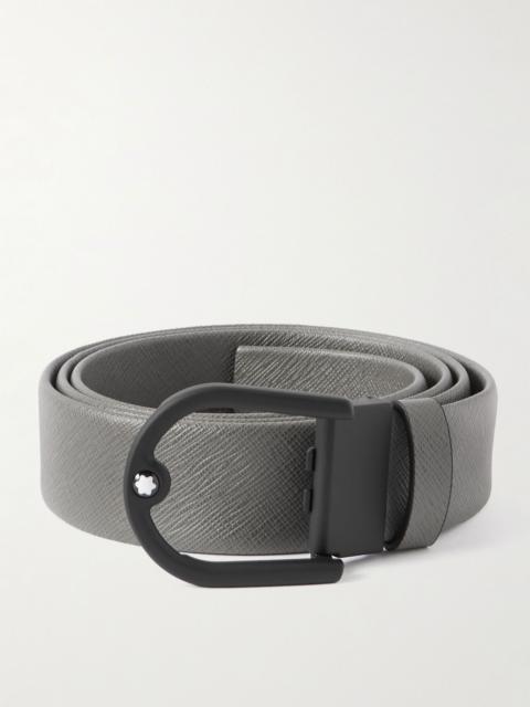 Montblanc 3.5cm Horseshoe Textured-Leather Belt Gray