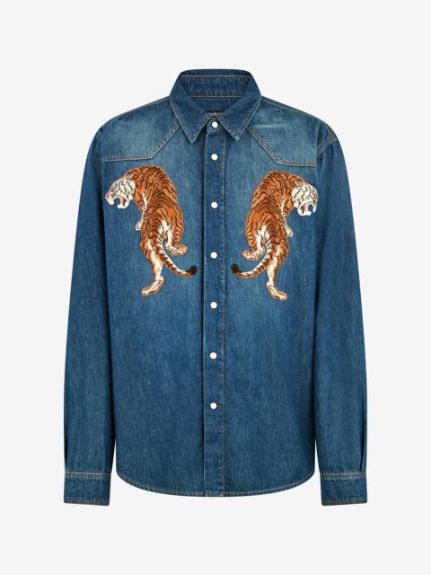 Denim Shirt with Tiger Embroidery