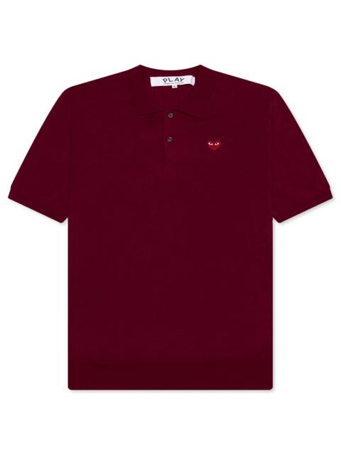 Comme des Garçons PLAY RED EMBLEM S/S POLO NECK - BURGUNDY