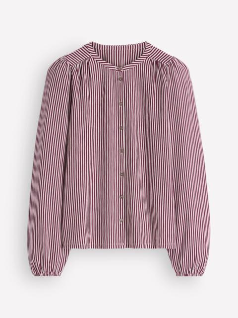 BODEN Ara Jersey Shirt-Maroon Banner/ Ivory