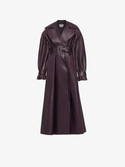 Alexander McQueen Women's Cocoon Sleeve Leather Trench Coat in Night Shade