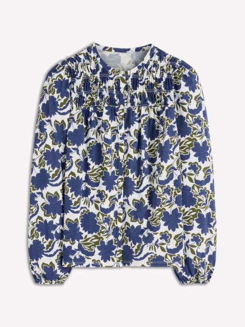 BODEN Mya Smocked Jersey Shirt-True Navy, Shadow Blossom