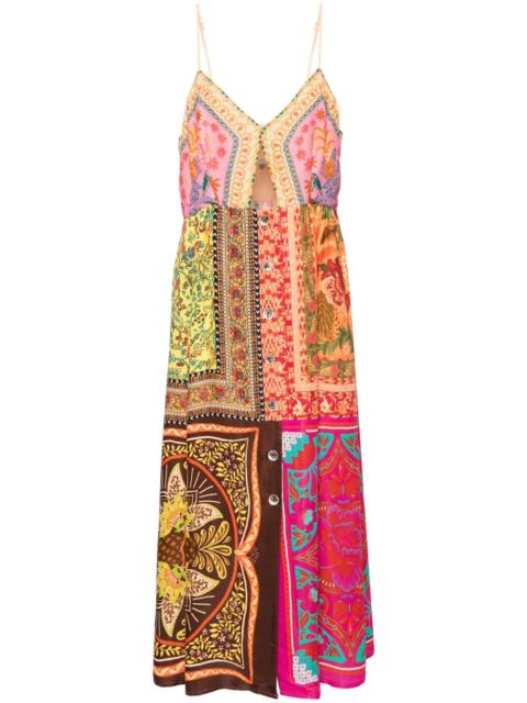 FARM RIO Mixed Scarves-print midi dress