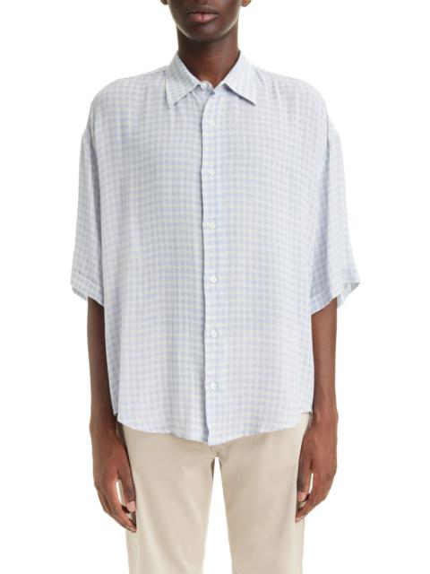 Boxy Fit Gingham Button-Up Shirt in Chalk/Cashmere Blue