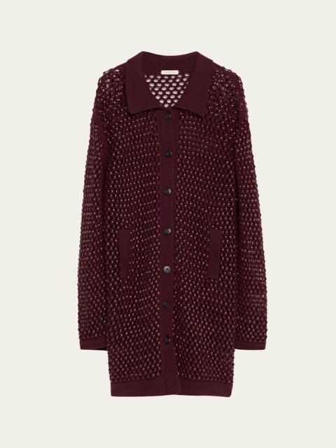 diotima Embellished Open Knit Cardigan Coat