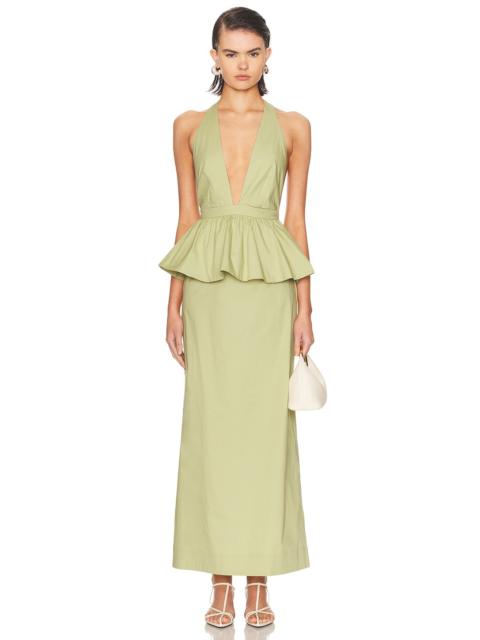 ADRIANA DEGREAS Solid Deep V Peplum Maxi Dress