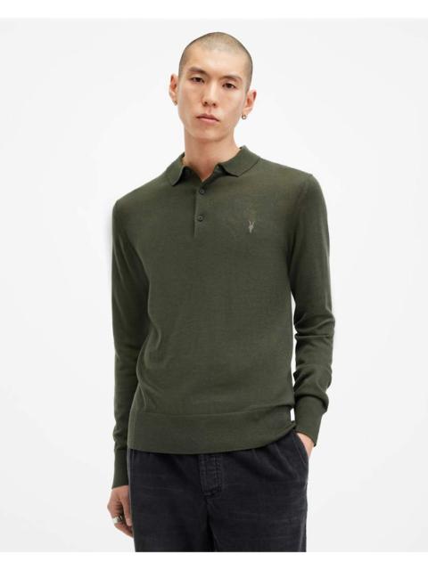 ALLSAINTS MODE MERINO LONG SLEEVE RAMSKULL POLO SHIRT