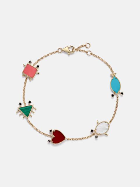 Yvonne Léon Petits Personnages 9kt gold bracelet with gemstones