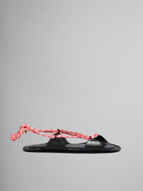 Marni MARNI X NO VACANCY INN - BLACK LEATHER SANDALS WITH MULTICOLOUR ROPE