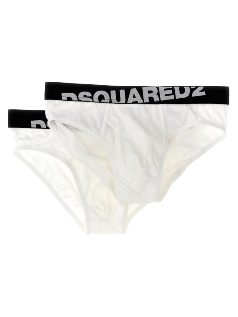 DSQUARED2 2-Pack Elastic Logo Briefs Underwear, Body White/Black