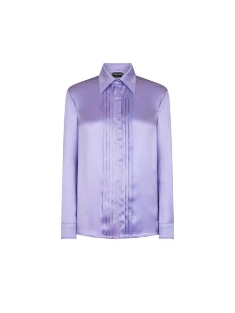 FLUID CHARMEUSE SILK SHIRT WITH PLISSE PLASTRON