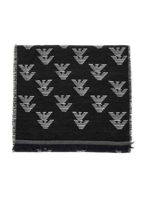 EMPORIO ARMANI KNITTED SCARF WITH EAGLE MOTIF