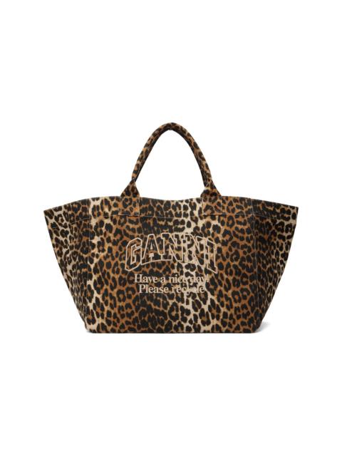 GANNI Beige & Brown Leopard XXL Tote