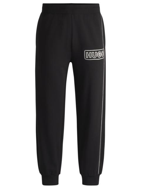 HUGO COTTON-TERRY TRACKSUIT BOTTOMS WITH CHAIN-STITCH LOGO