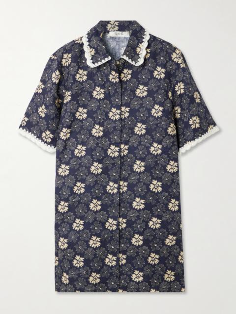 Sea Gloria Embroidered Printed Linen Mini Dress