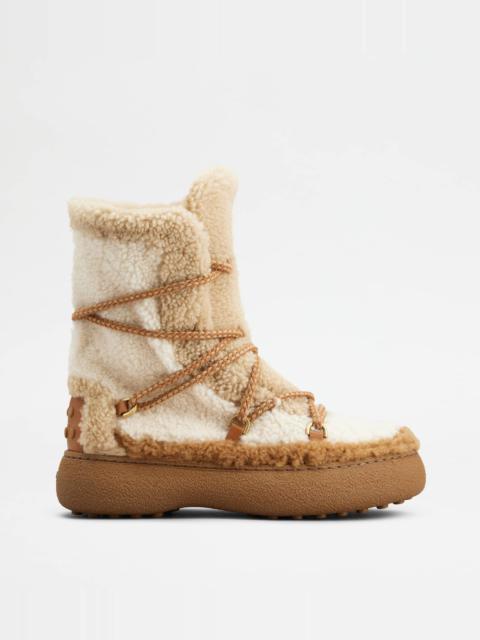 TOD'S W. G. LACE-UP ANKLE BOOTS IN SHEEPSKIN - BEIGE, OFF WHITE, BROWN