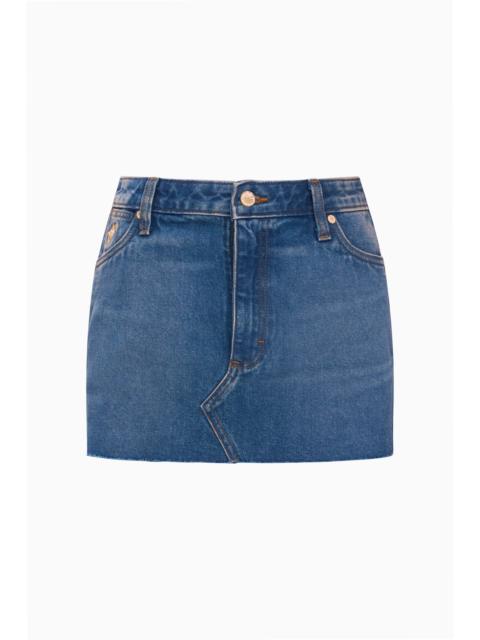 LoveShackFancy Wrangler x LoveShackFancy Raw Edge Denim Mini Skirt