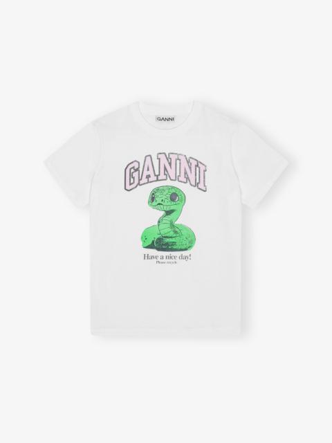GANNI WHITE BASIC JERSEY SNAKE RELAXED T-SHIRT