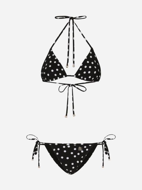 Polka-dot triangle bikini