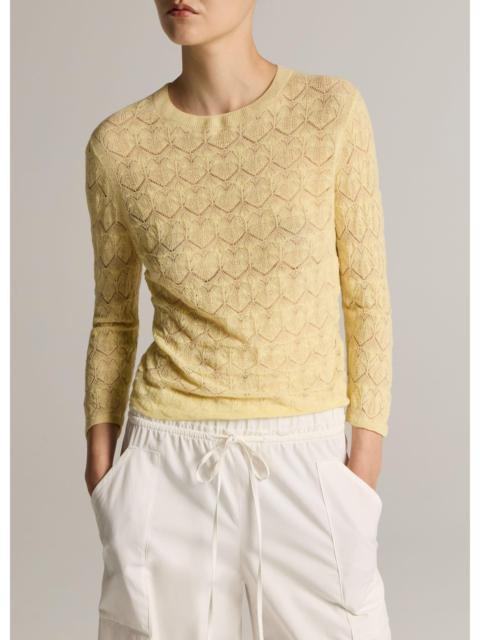 Vince Fine Lace Cotton Three-Quarter-Sleeve Crew Neck Sweater