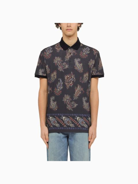 Black short sleeved polo with Paisley print